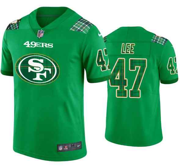 Men's San Francisco 49ers #47 Elijah Lee Kelly Green St. Patricks Day Stitched Jersey